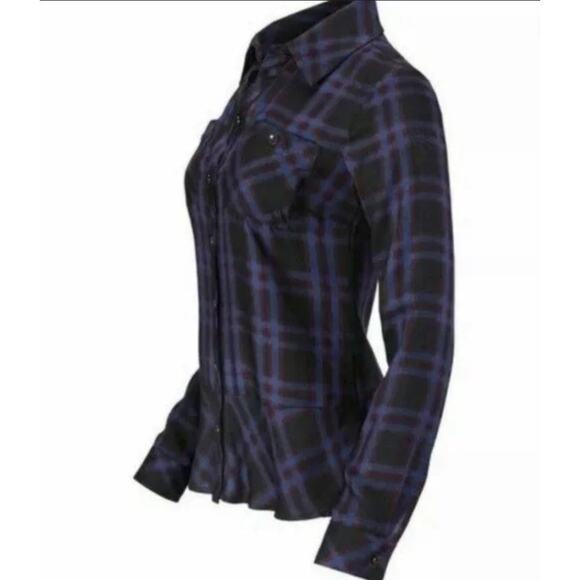 CABI Button Up Down Moody Plaid Shirt Top Blue Garnet Dark Plaid sz Small 3431 - Picture 3 of 13